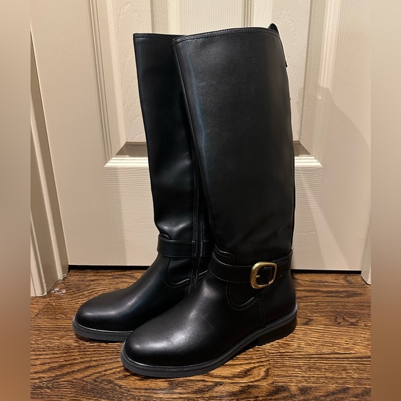 Vince Camuto Shoes - Vince Camuto Black Knee-High Riding Boots with Gold Buckle Alney